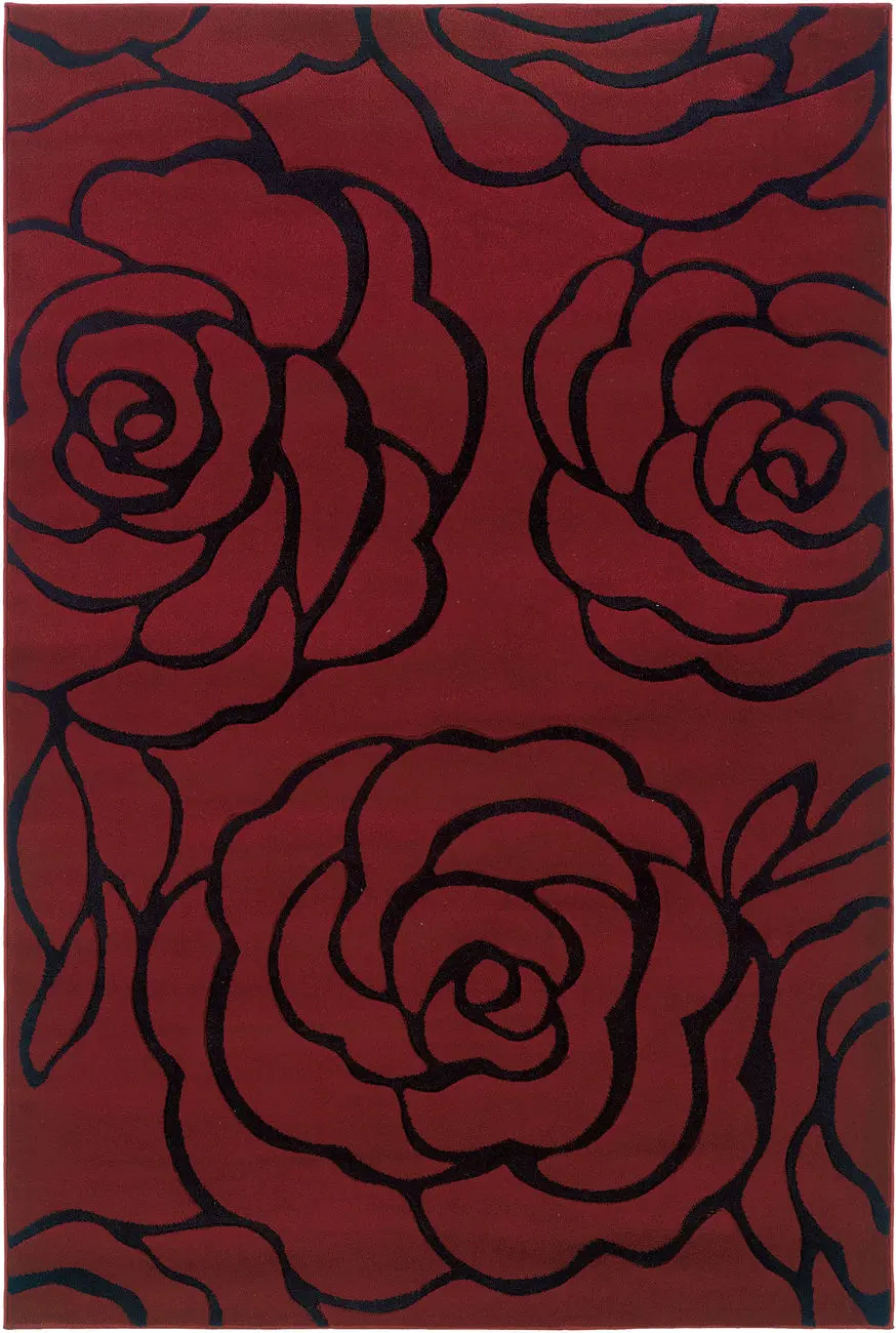Linon Red Floral Rug