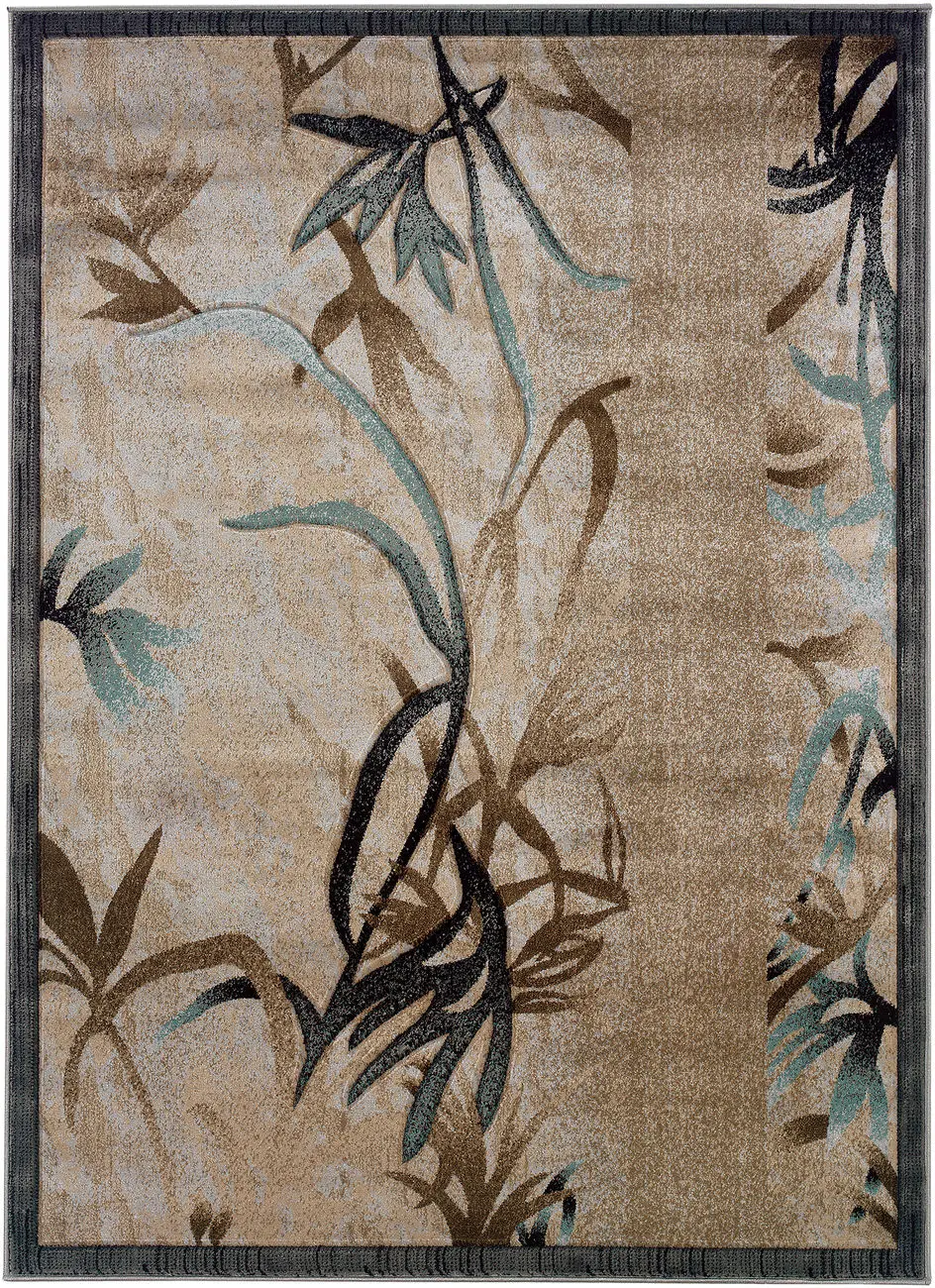 Linon Brown Bordered Floral Rug