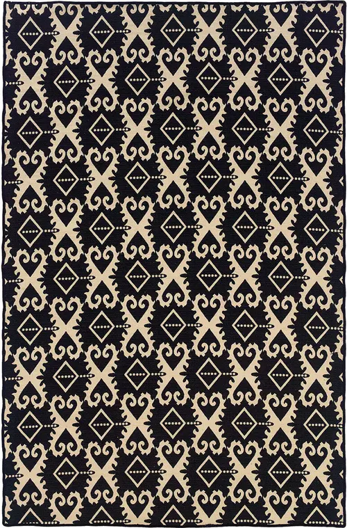 Linon Black Patterned Reversible Rug 4