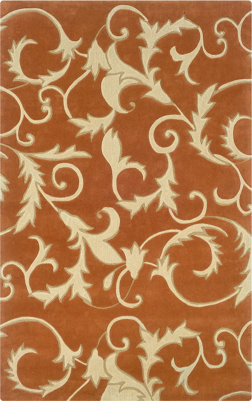Linon Orange Floral Transitional Rug