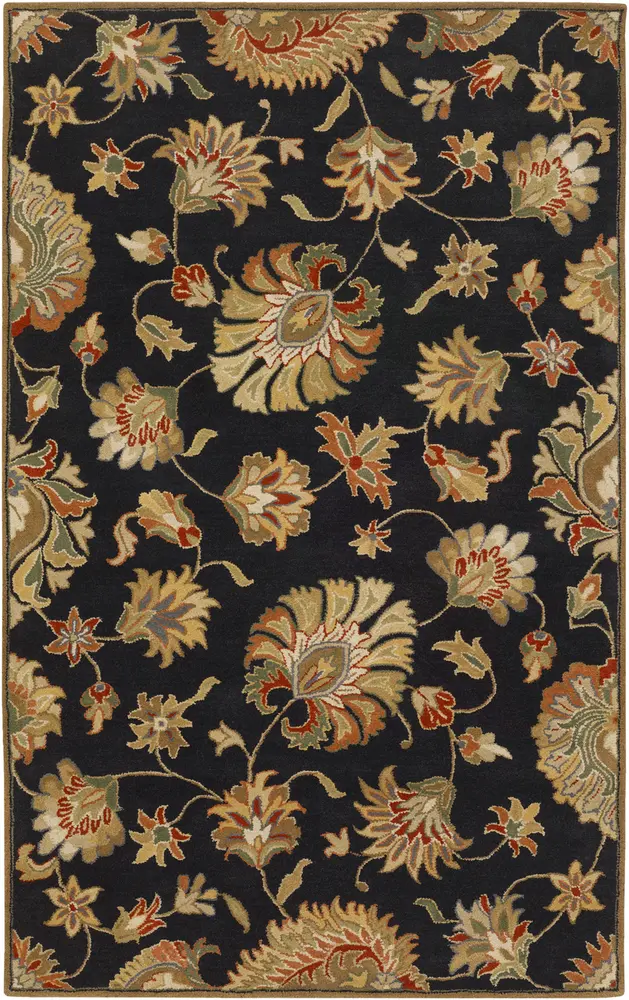 Caesar CAE-1027 Black Wool Floral Rug