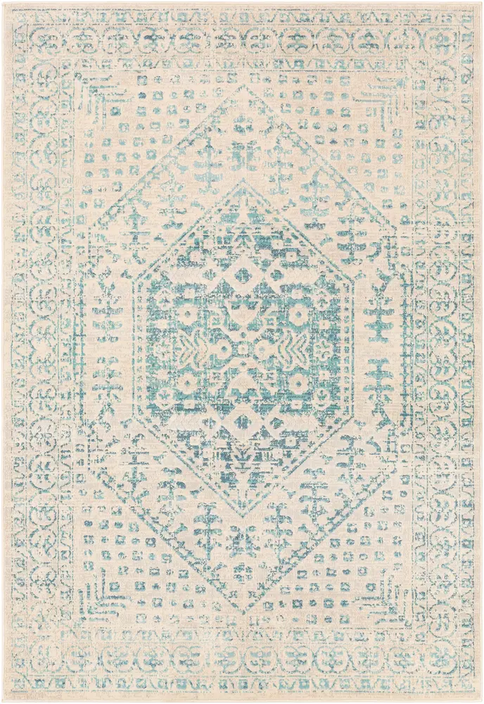 City CIT-2380 Aqua Bordered Traditional Rug