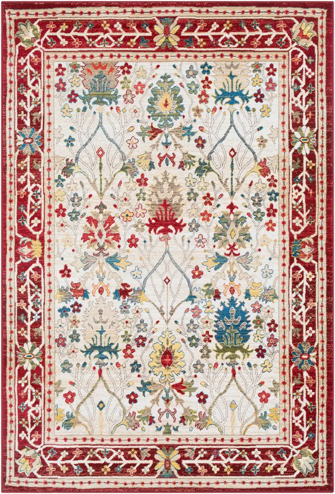 Crafty CRT-2309 Dark Red Synthetic Floral Rug