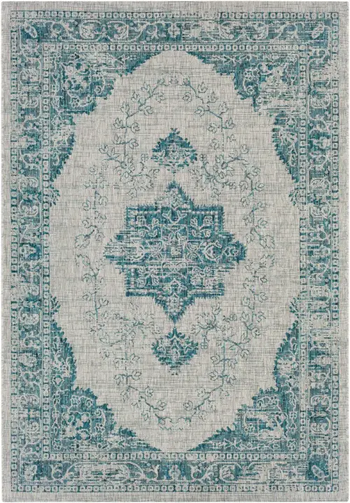 Modern Loom Alamark ALK-2302 Aqua Outdoor Bordered Rug