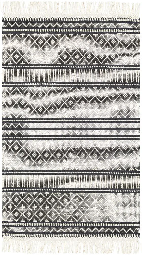 Farmhouse Tassels FTS-2300 Charcoal Patterned Cotton Rug