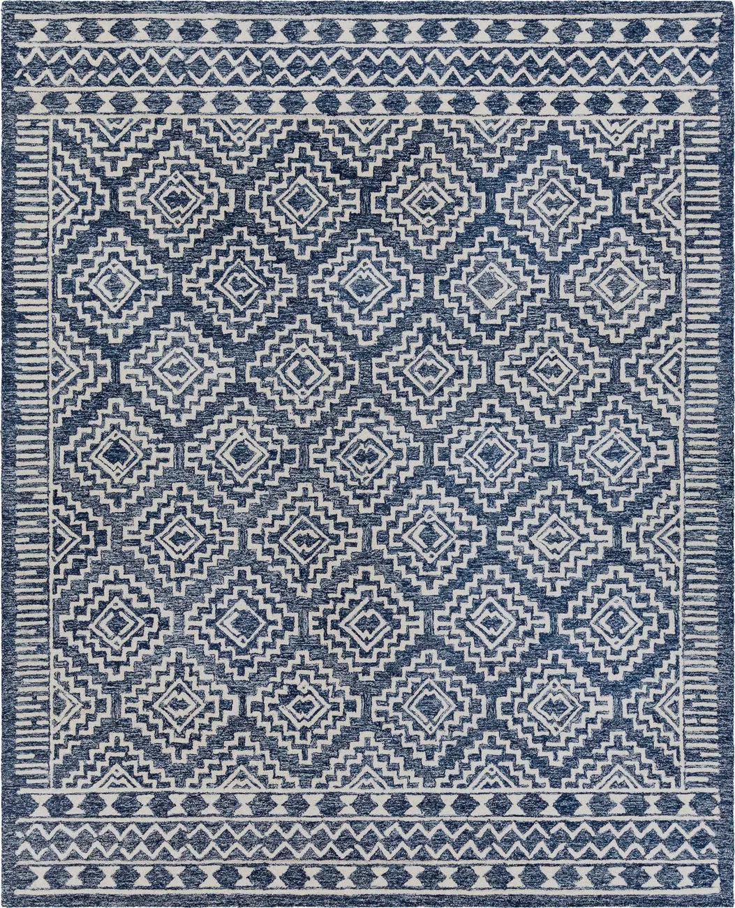 Modern Loom Granada GND-2322 Blue Bordered Wool Rug