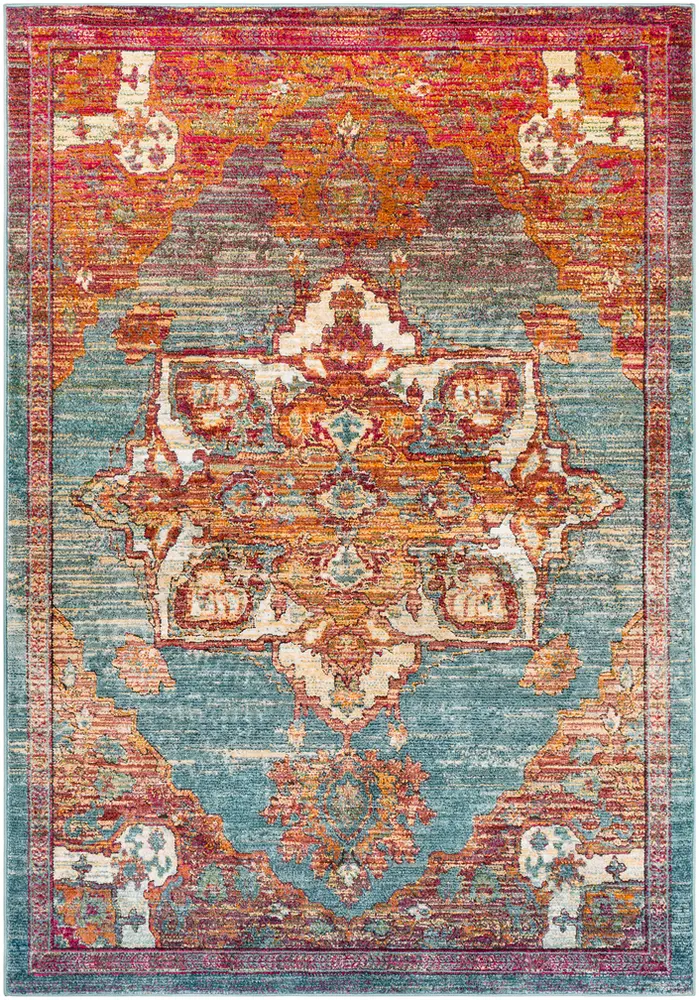 Herati HER-2309 Aqua Synthetic Bordered Rug