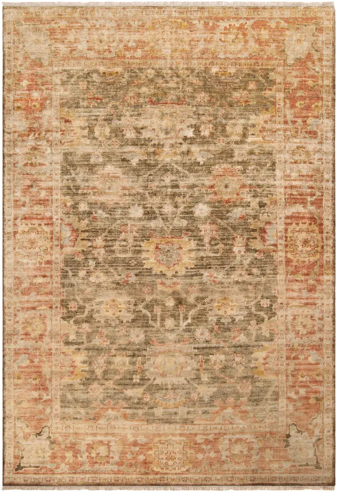 Hillcrest HIL-9004 Dark Red Wool Bordered Rug