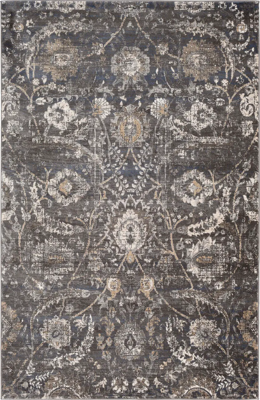 Alchird ALD-2317 Black Synthetic Floral Rug