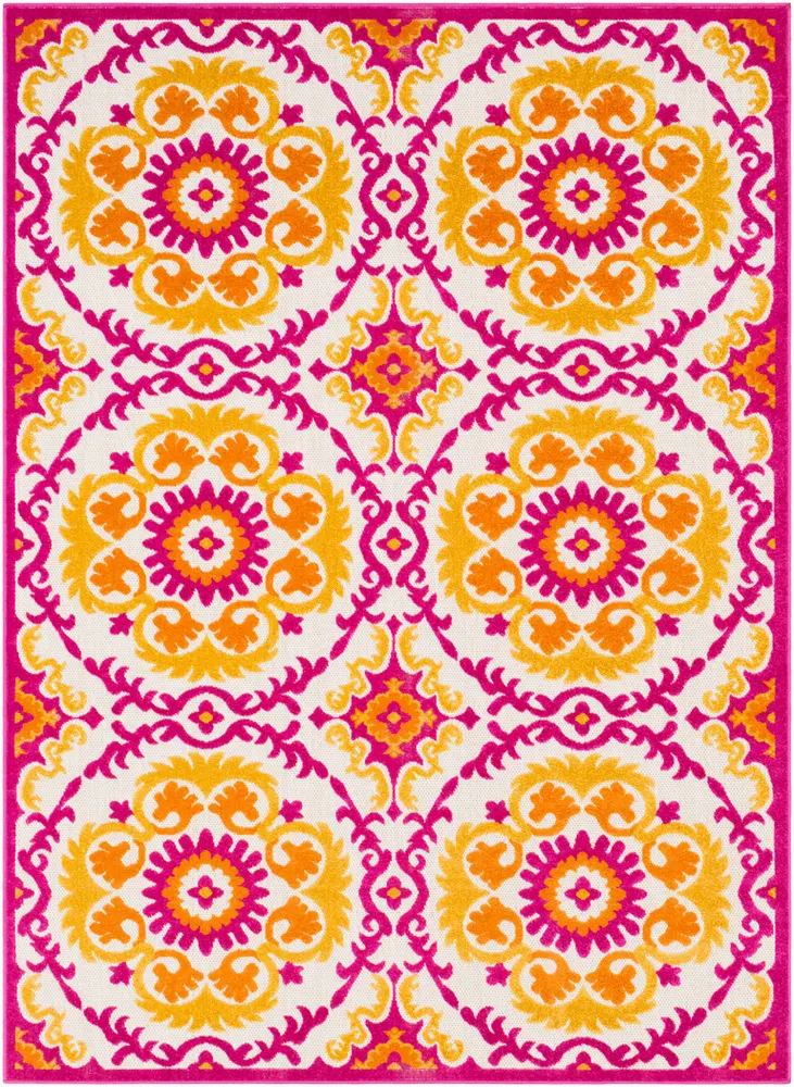 Jolene JOL-1009 Bright Pink Patterned Outdoor Rug