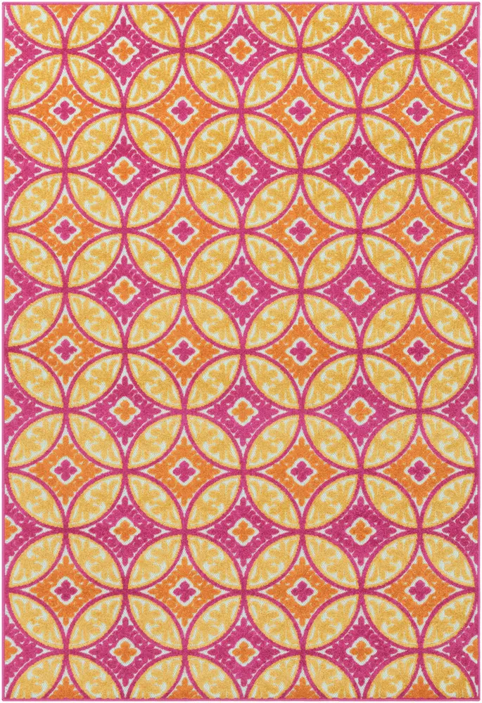 Jolene JOL-1013 Bright Pink Patterned Outdoor Rug
