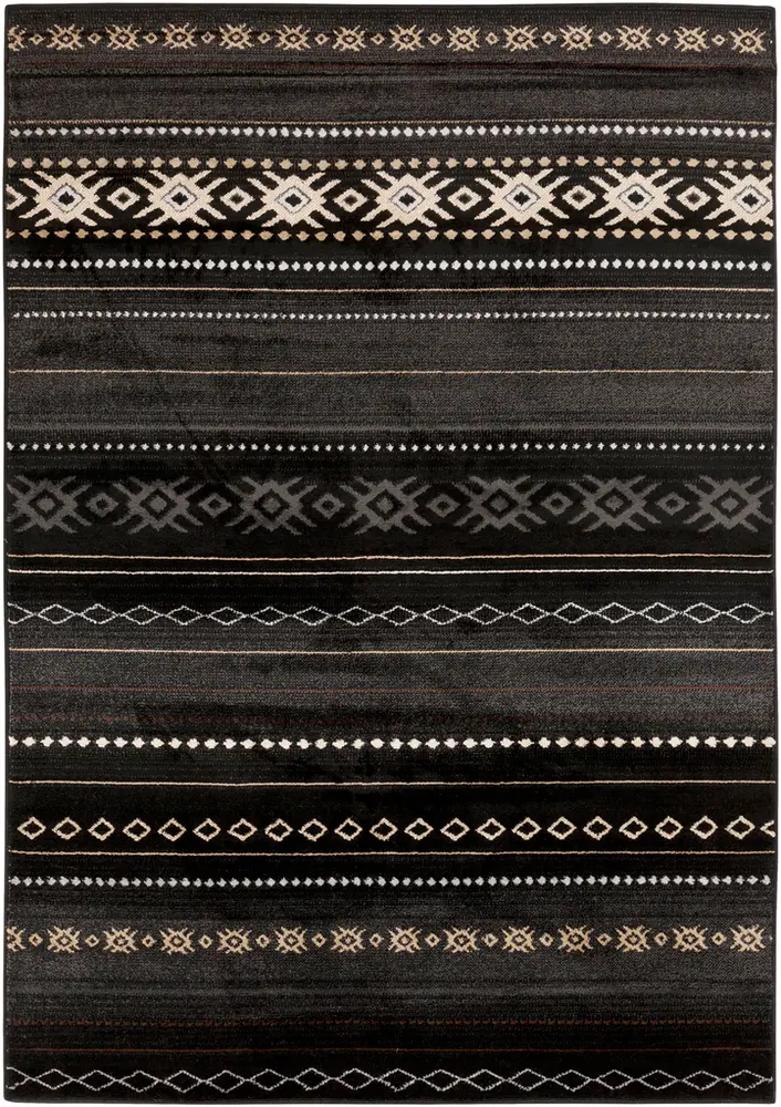 Allbush ALLB-1047 Black Synthetic Striped Rug