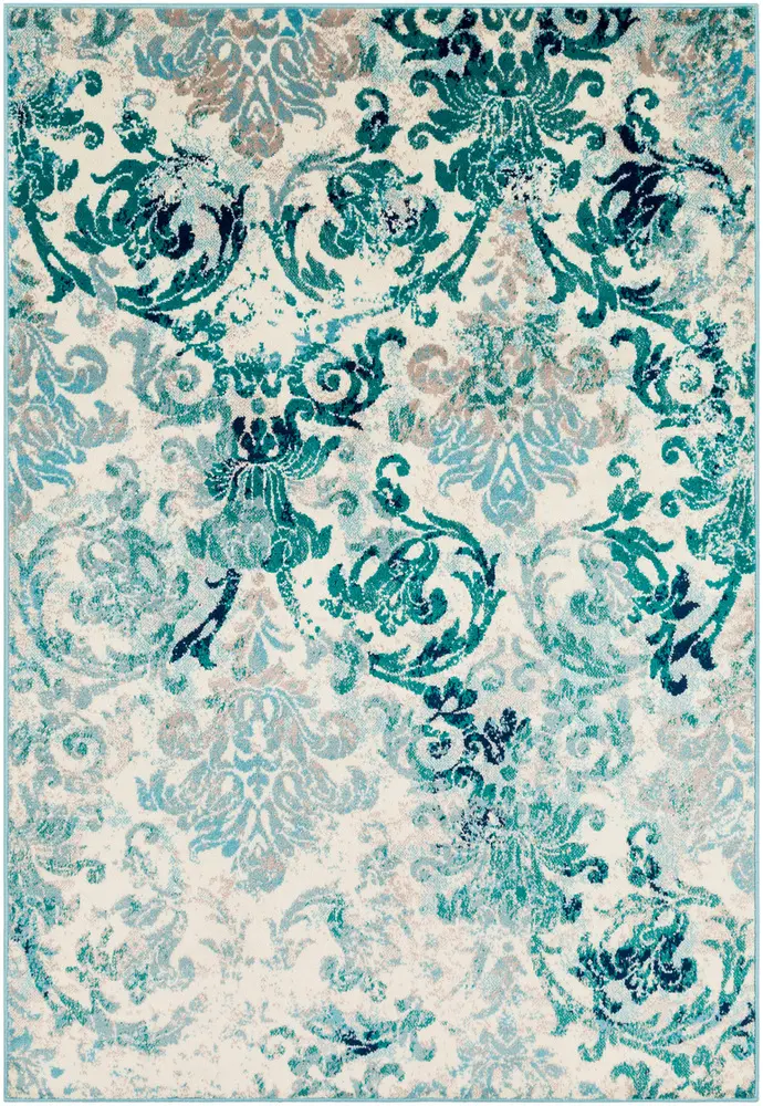 Allbush ALLB-1102 Teal Floral Synthetic Rug