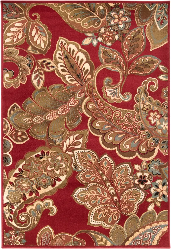 Riley RLY-5020 Dark Red Synthetic Floral Rug