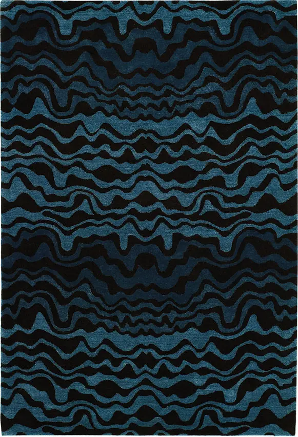 Modern Loom Blue Striped Wool Rug