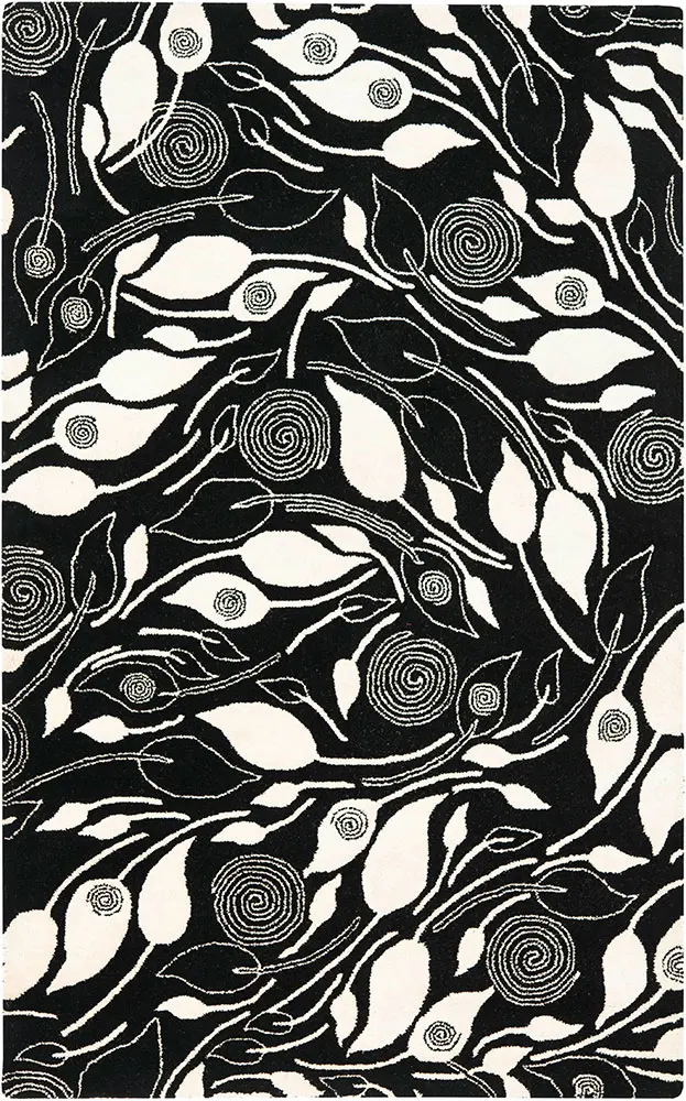 Modern Loom Black Floral Wool Rug 2