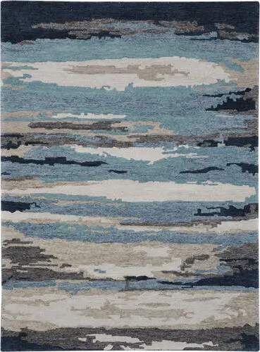 Modern Loom Abstract Multi-Colored Hand Tufted Silk Rug