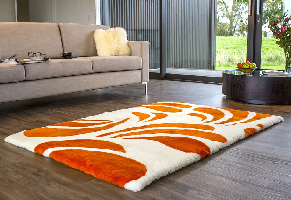 Bowron Orange Sheepskin Oddly Shaped Rug 2