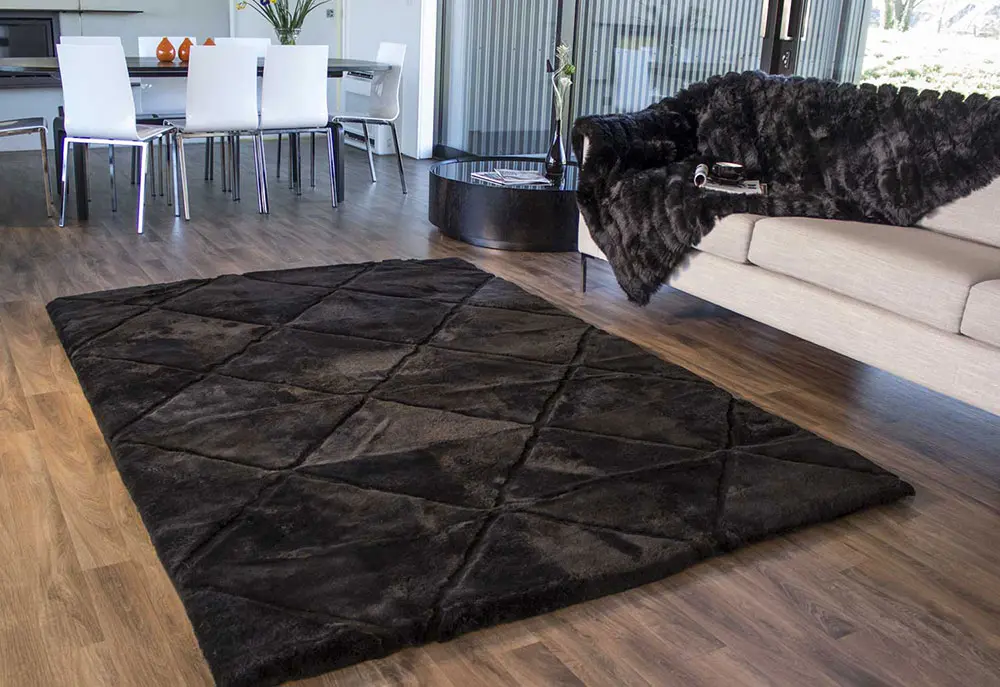 Bowron Black Sheepskin Oddly Shaped Rug