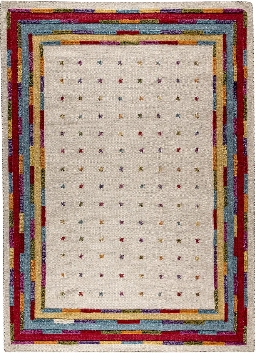 Modern Loom Multi-Colored Bordered Hilo Rug