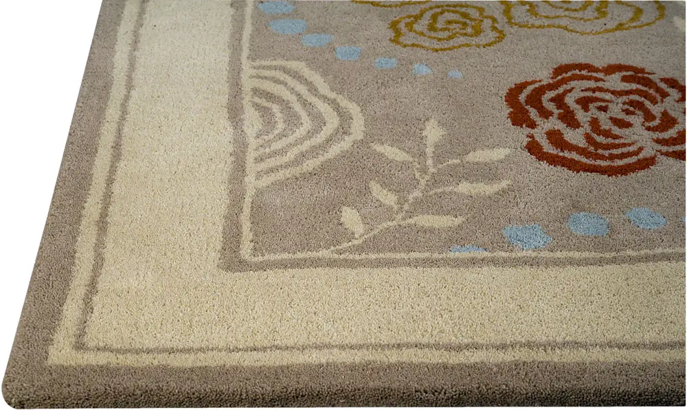 Modern Loom Beige Floral Wool Rug