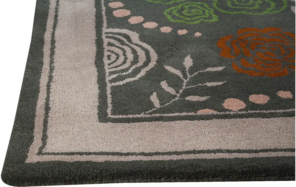 Modern Loom Gray Floral Wool Rug