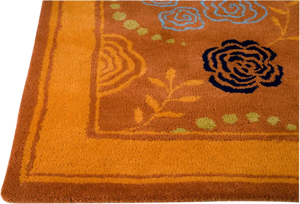 Modern Loom Orange Floral Wool Rug