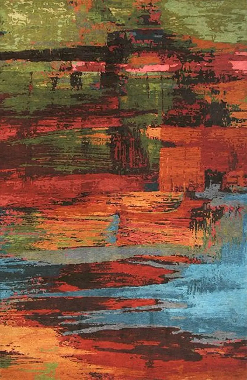 Tibet Rug Company Abstract 2 Multi-Colored Hand Knotted Tibetan Wool Rug