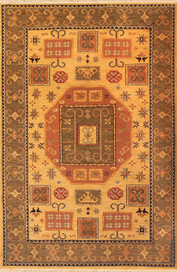 Tibet Rug Company Kazak 5 Brown Hand Knotted Tibetan Wool Rug