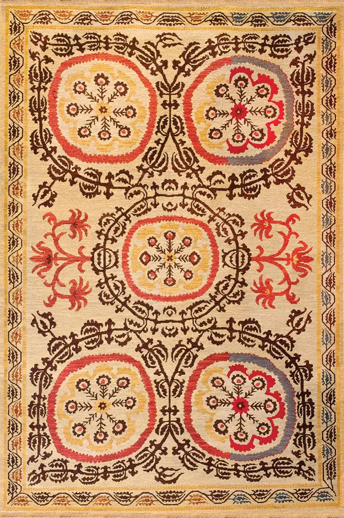 Tibet Rug Company Suzani 1 Beige Hand Knotted Tibetan Wool Rug