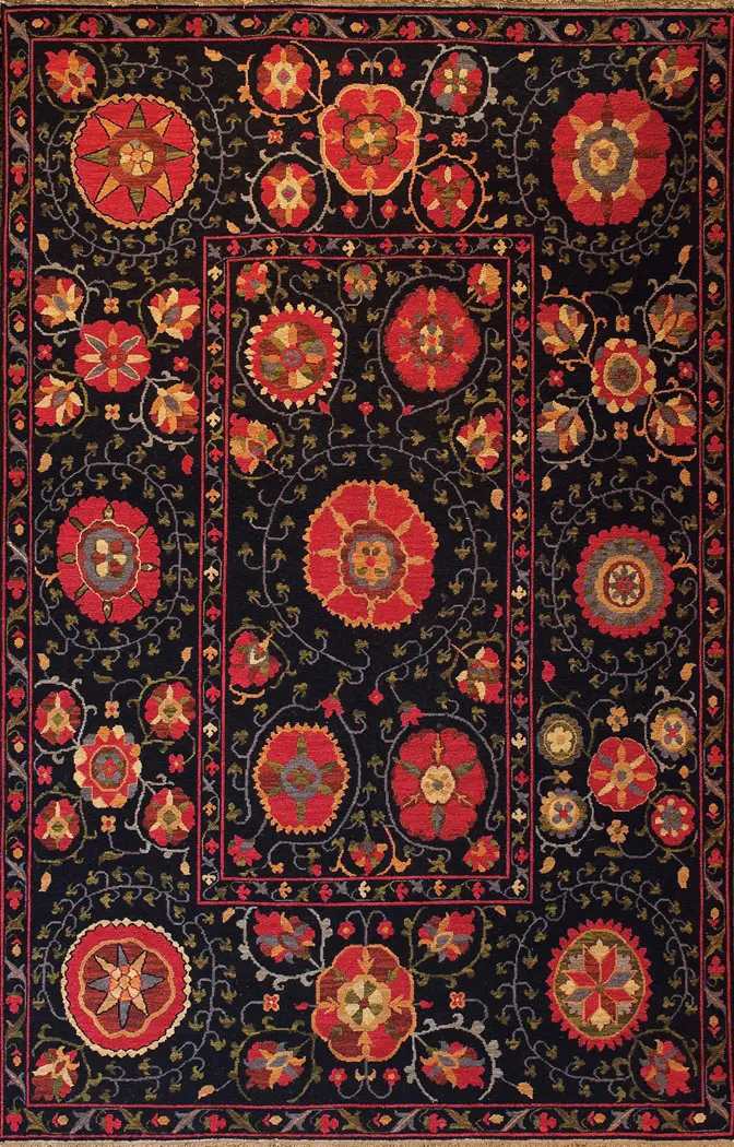 Tibet Rug Company Suzani 7 Black Hand Knotted Tibetan Wool Rug