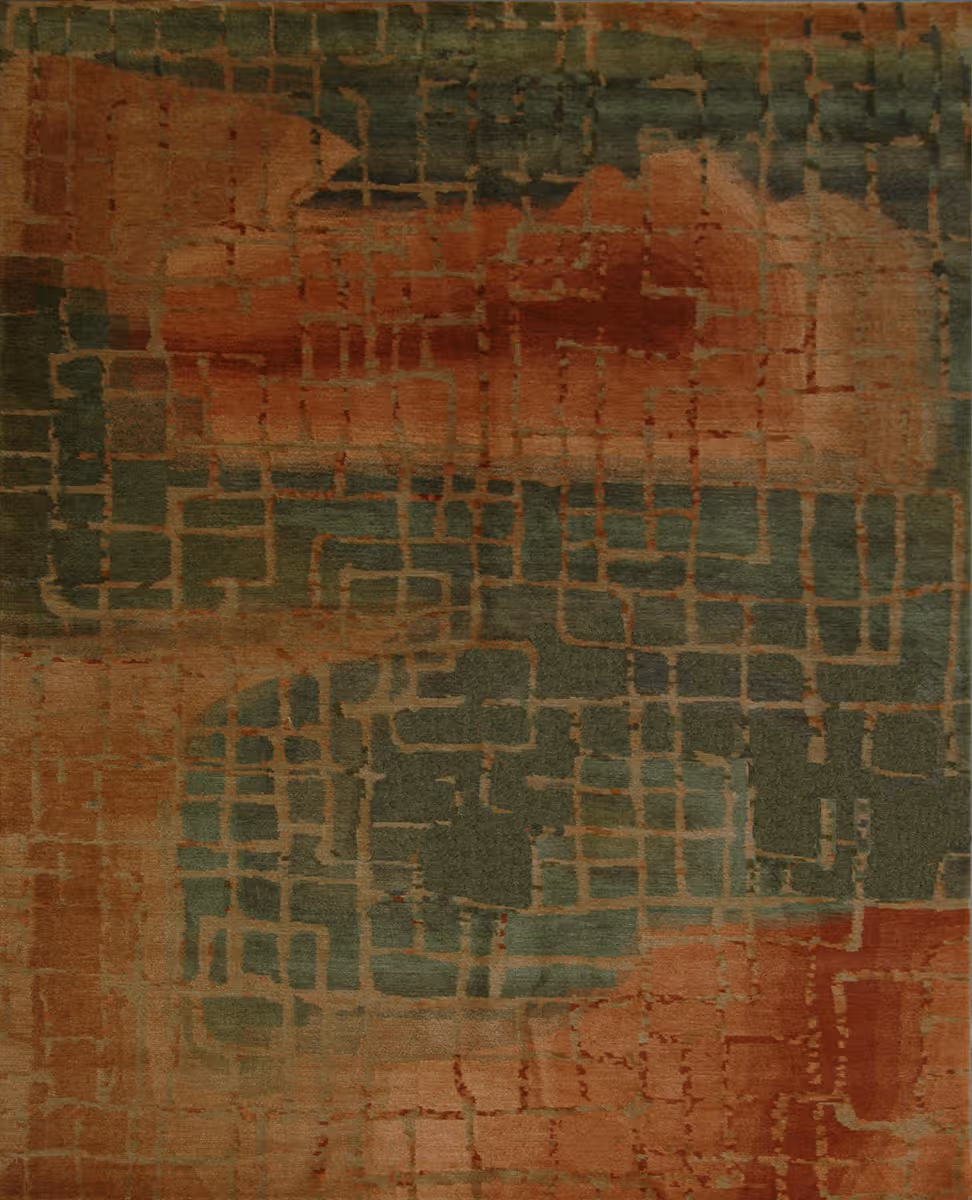 Tibet Rug Company Maze Green Hand Knotted Tibetan Wool Rug