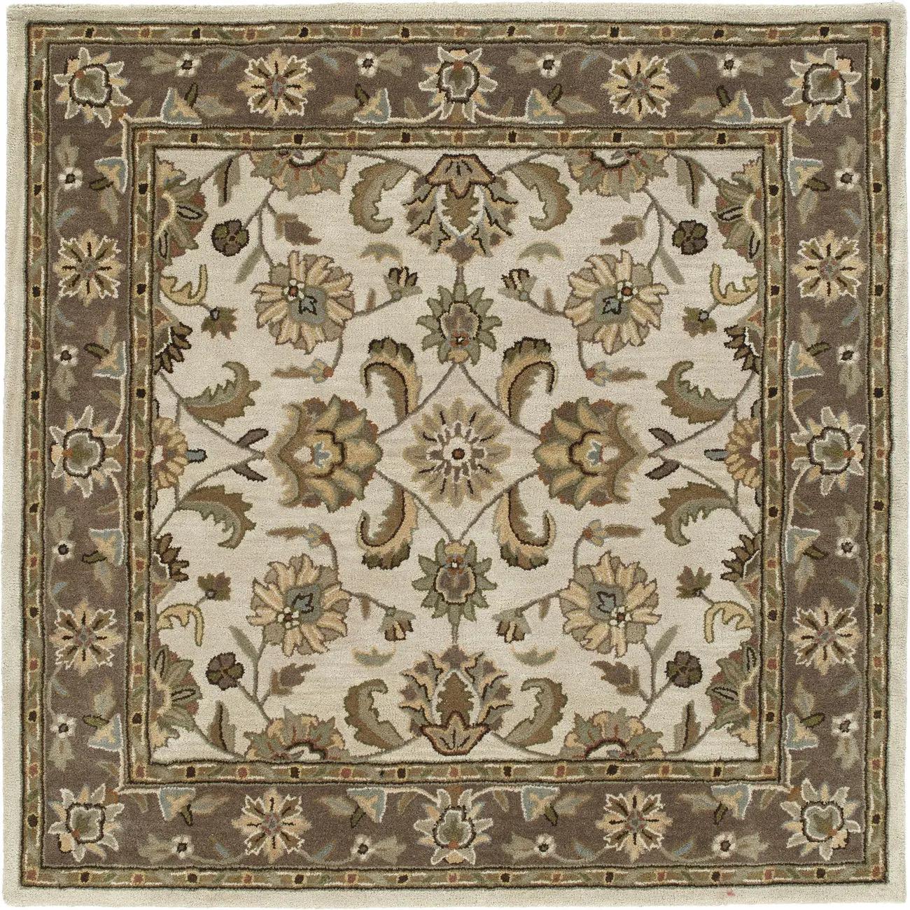Modern Loom Tara Square Hand Tufted Beige Traditional Rug 2