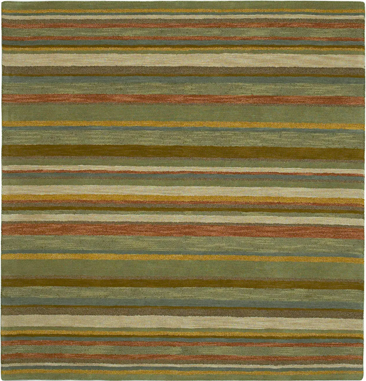 Modern Loom Tara Square Olive Green Striped Modern Rug