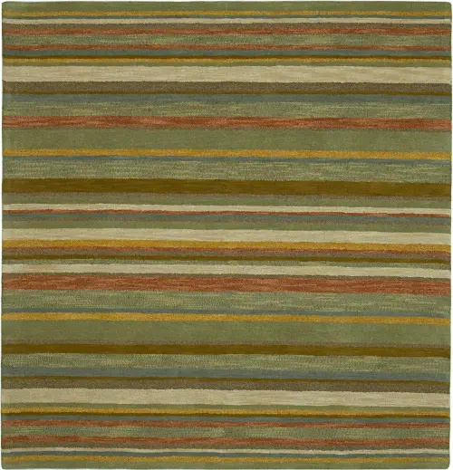 Modern Loom Tara Square Olive Green Striped Modern Rug
