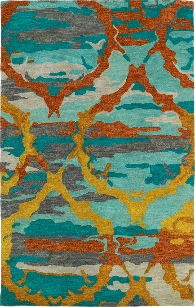 Modern Loom Brushstrokes Hand Tufted Teal Modern Rug