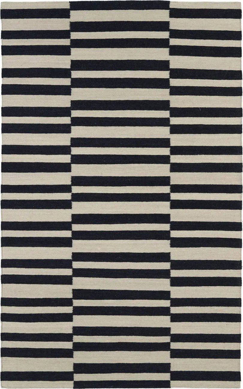 Modern Loom Nomad Flatweave Black Striped Modern Rug