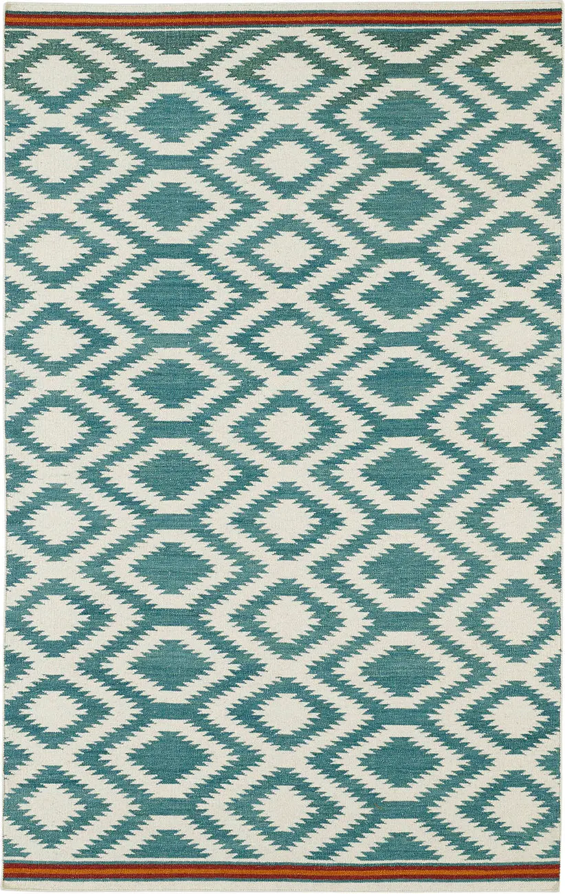 Modern Loom Nomad Flatweave Turquoise Patterned Modern Rug