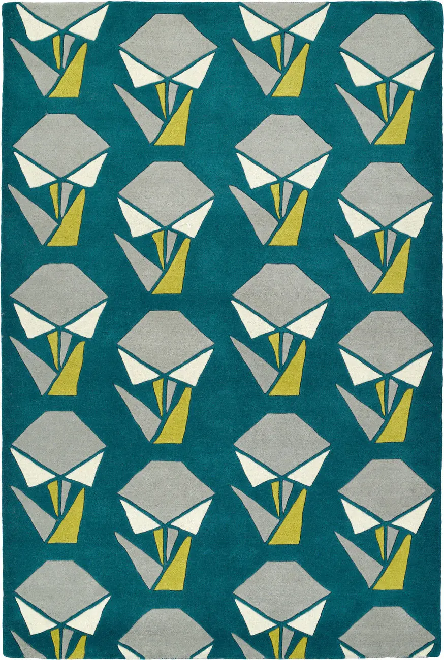 Modern Loom Origami Hand Tufted Teal Modern Rug