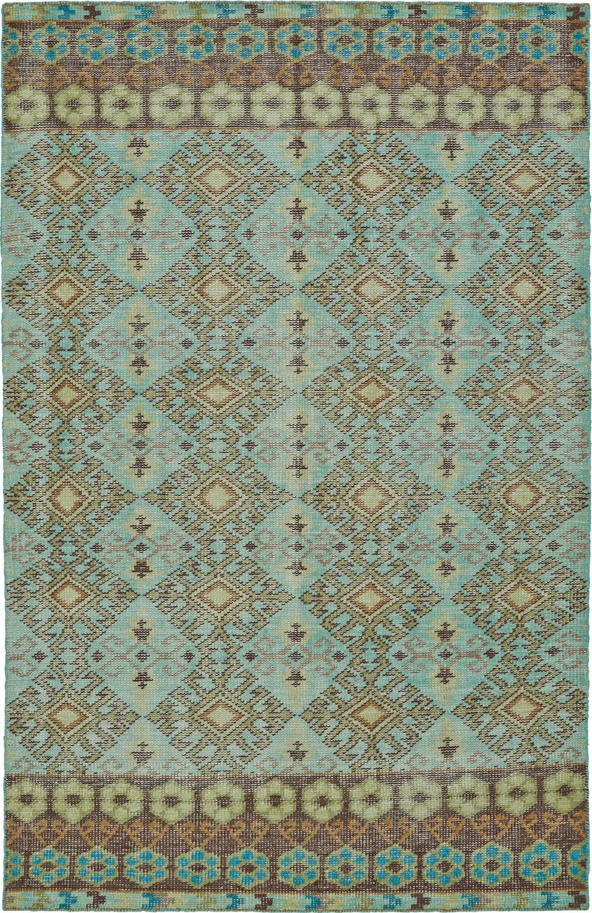 Modern Loom Relic Hand Knotted Turquoise Transitional Rug