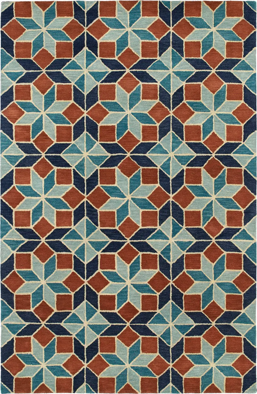 Modern Loom Rosaic Turquoise Patterned Modern Rug