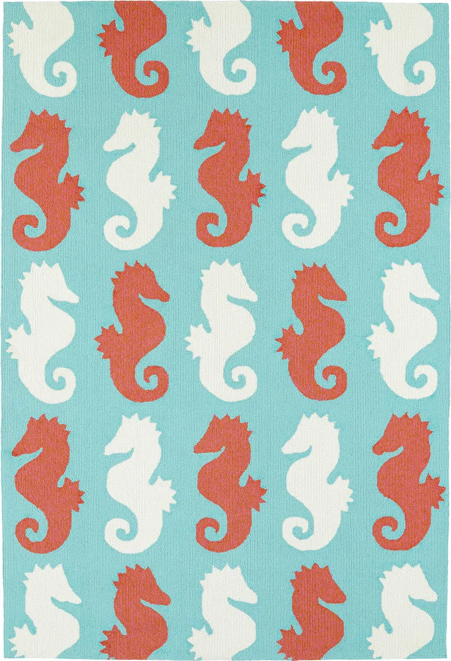 Modern Loom Sea Isle Turquoise Outdoor Coastal Contemporary Rug