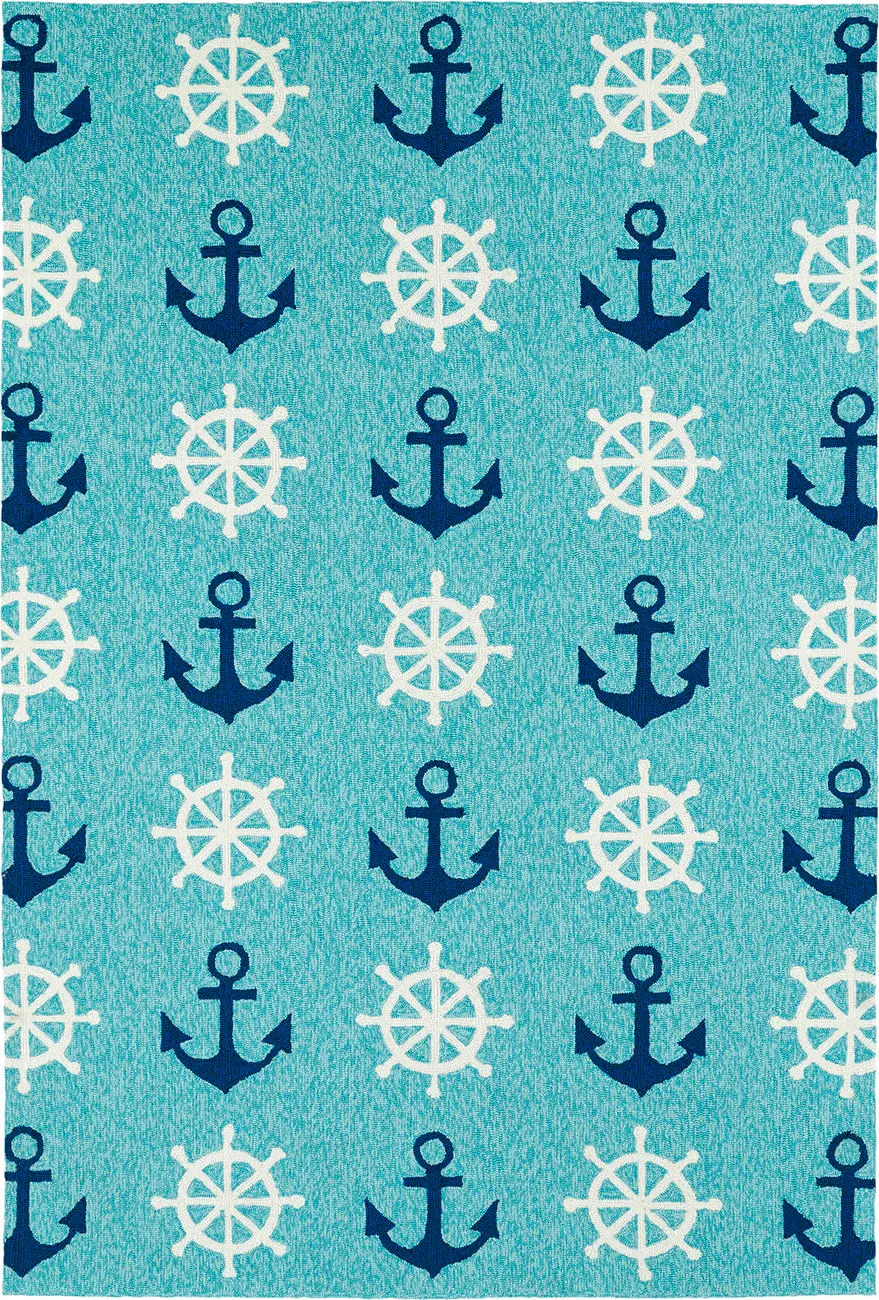 Modern Loom Sea Isle Turquoise Outdoor Coastal Contemporary Rug 2