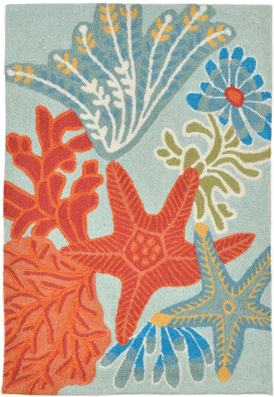 Trans Ocean Ravella Blue Outdoor Coastal Contemporary Rug