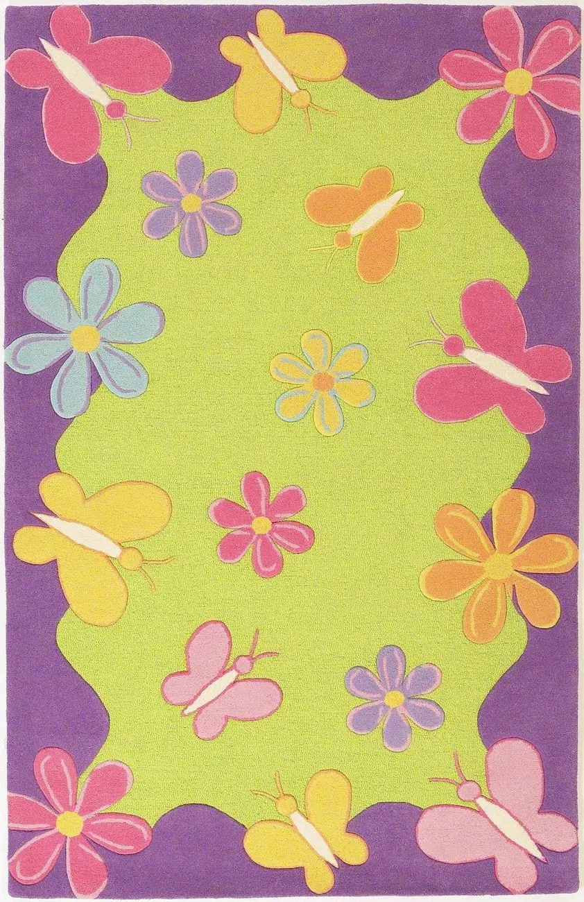 Kas Rugs Kidding Around 421 Lime Green/Purple Abstract Rug