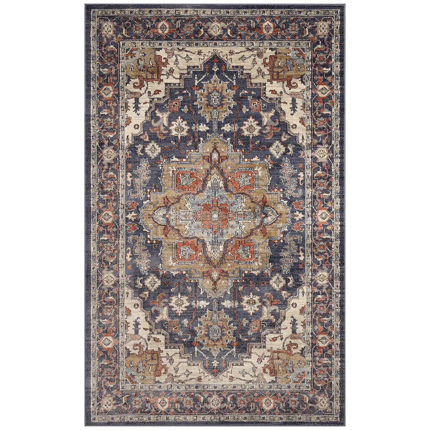 Liora Manne Ariana Low Profile  Indoor  Woven Durable Rug- Heriz Navy