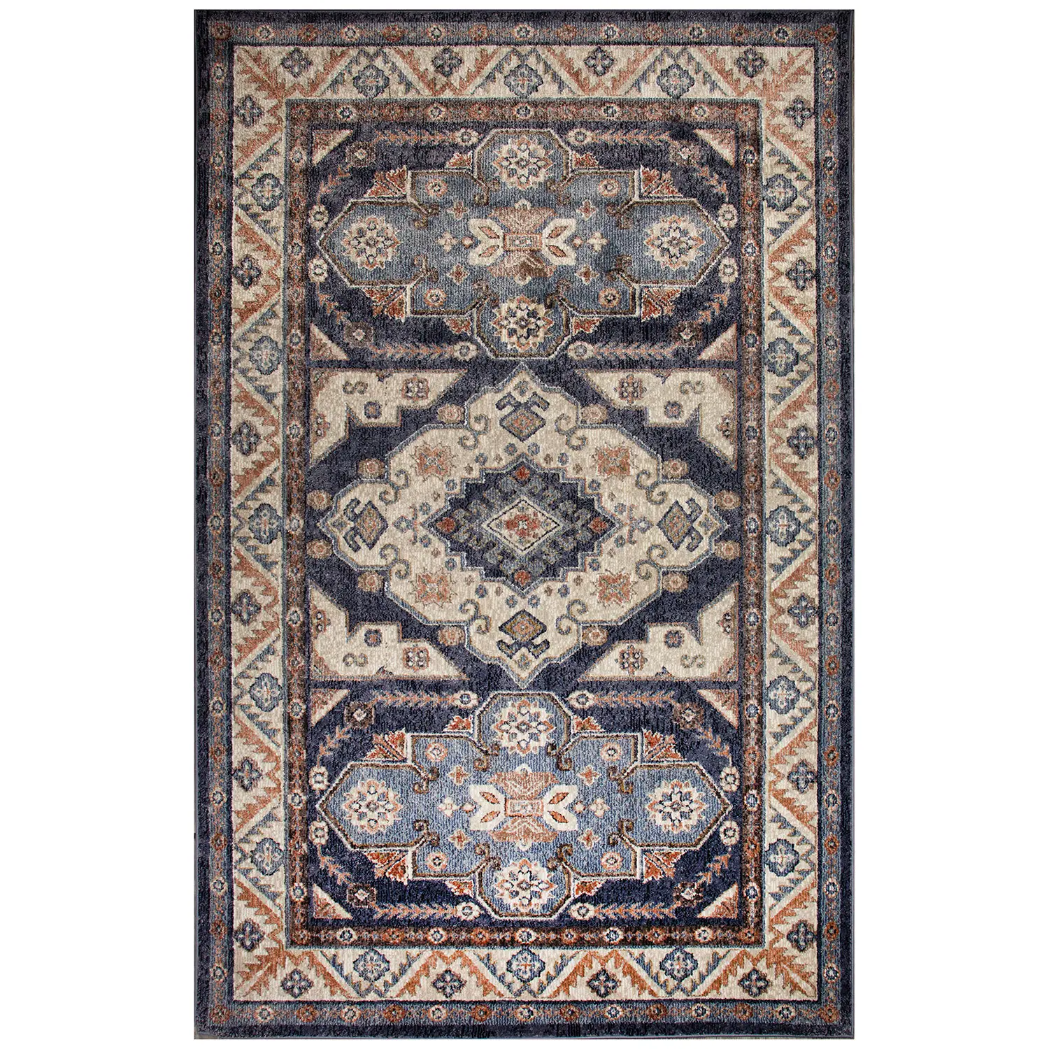 Liora Manne Ariana Low Profile  Indoor  Woven Durable Rug- Floral Medallion Blue