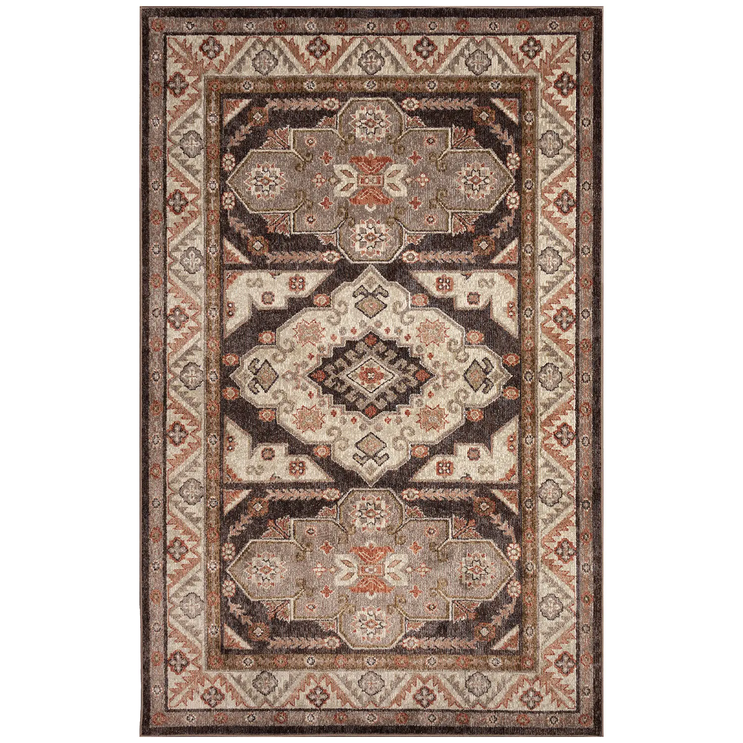 Liora Manne Ariana Low Profile  Indoor  Woven Durable Rug- Floral Medallion Earth