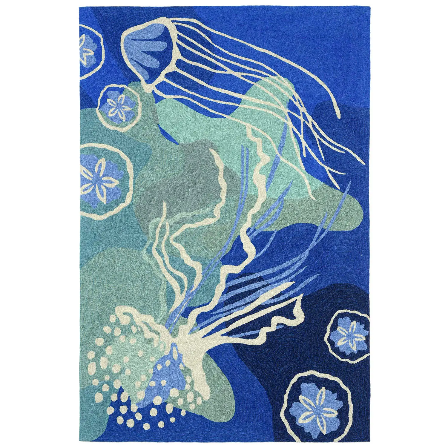 Liora Manne Capri Indoor/Outdoor Durable Hand-Tufted  UV Stabilized Rug- Jelly Fish Ocean