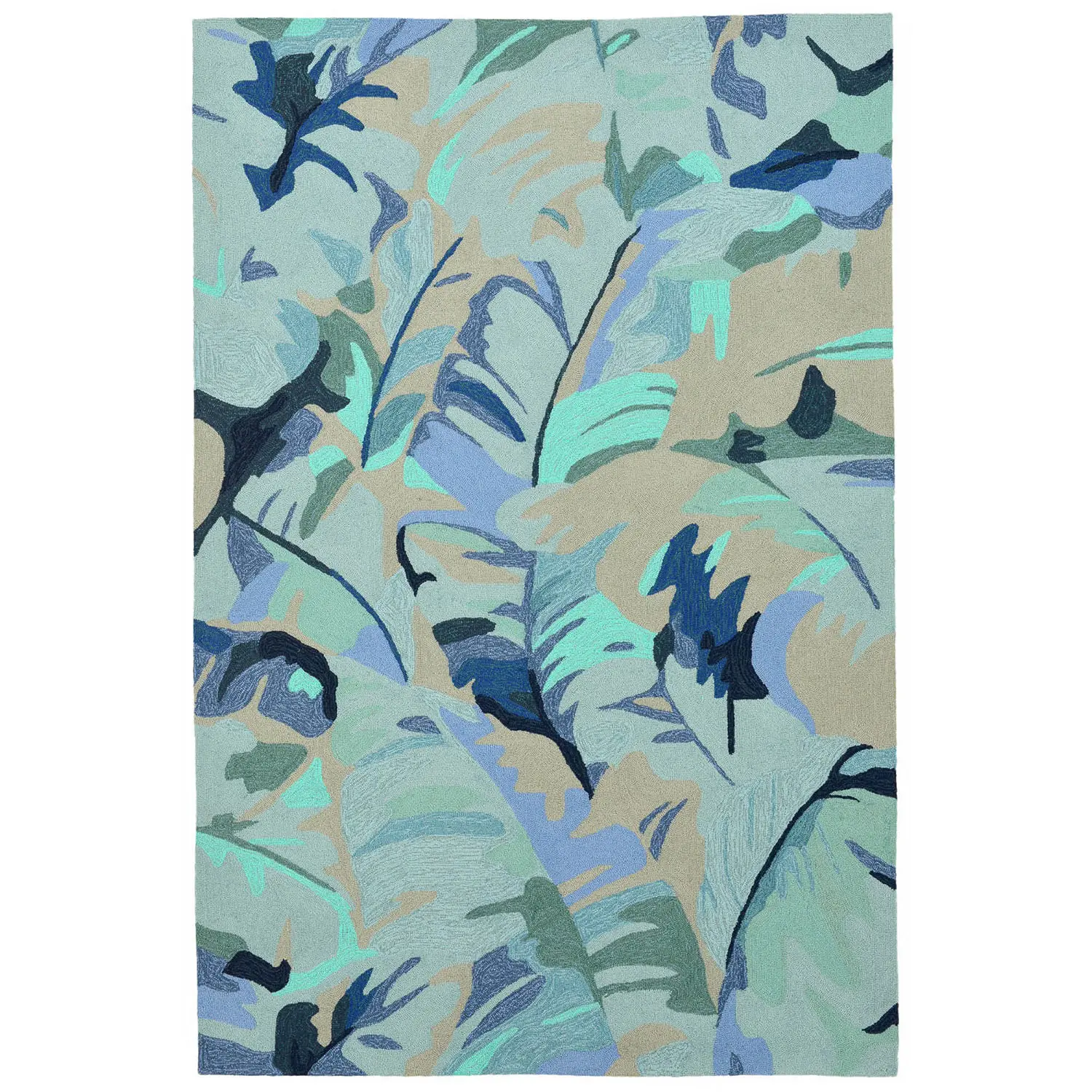 Liora Manne Capri Indoor/Outdoor Durable Hand-Tufted  UV Stabilized Rug- Palm Leaf Blue
